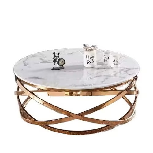 Medium Round Coffee Table Gold With Marble