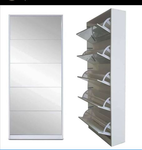 Shoe Rack with Mirror | Modern Storage Cabinet