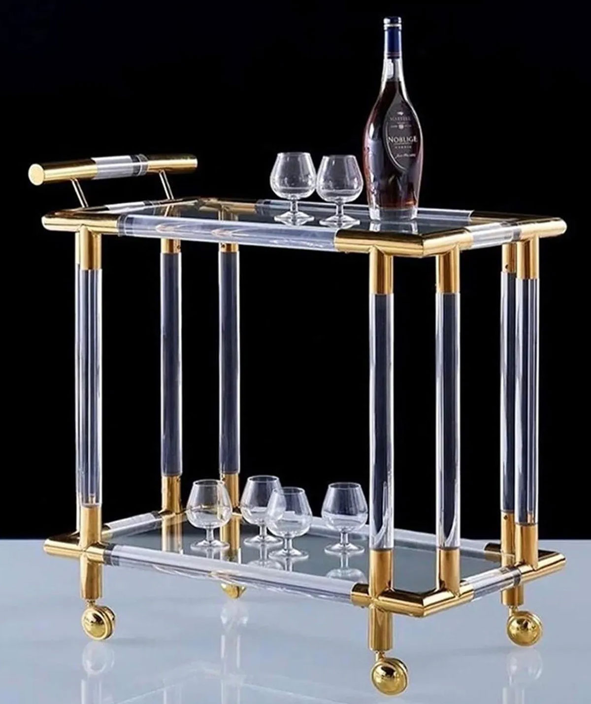 Square Mirror Trolley - 2 Levels Gold & Black